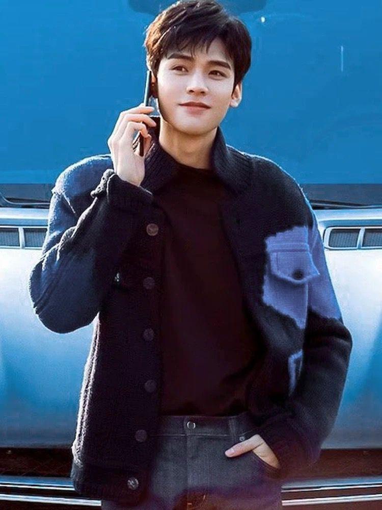

Men s Casual Color-block Cashmere Polo Cardigan with Lapel - Celebrity Style Sweater Jacket XXL - 85-95 kg