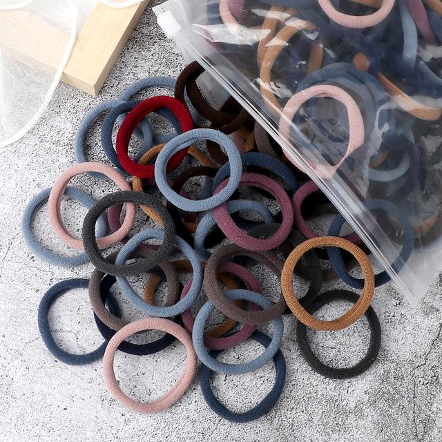 50 Solid Color Elastic Hair Ties - 4cm Girl's Ponytail Rings, Hot Sale Hair Accessories