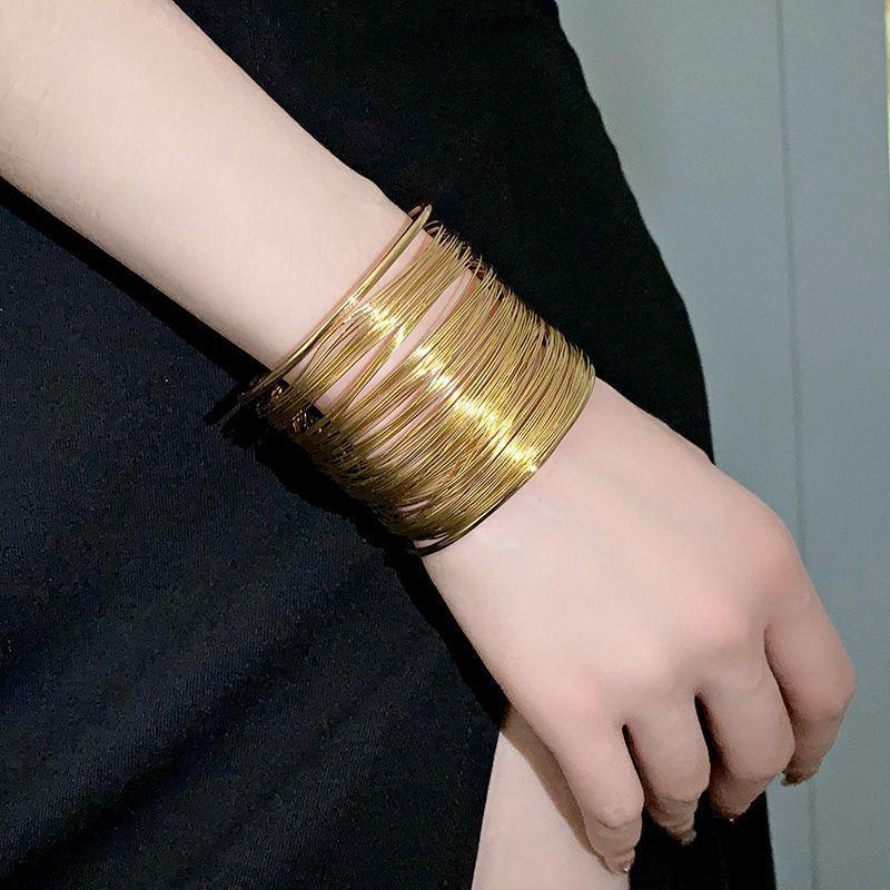 European Statement Open Bracelet Bangles for Women Exaggerate Metal Multilayer Cuff Bangle Party Punk Arm Wrist Charms Zircon