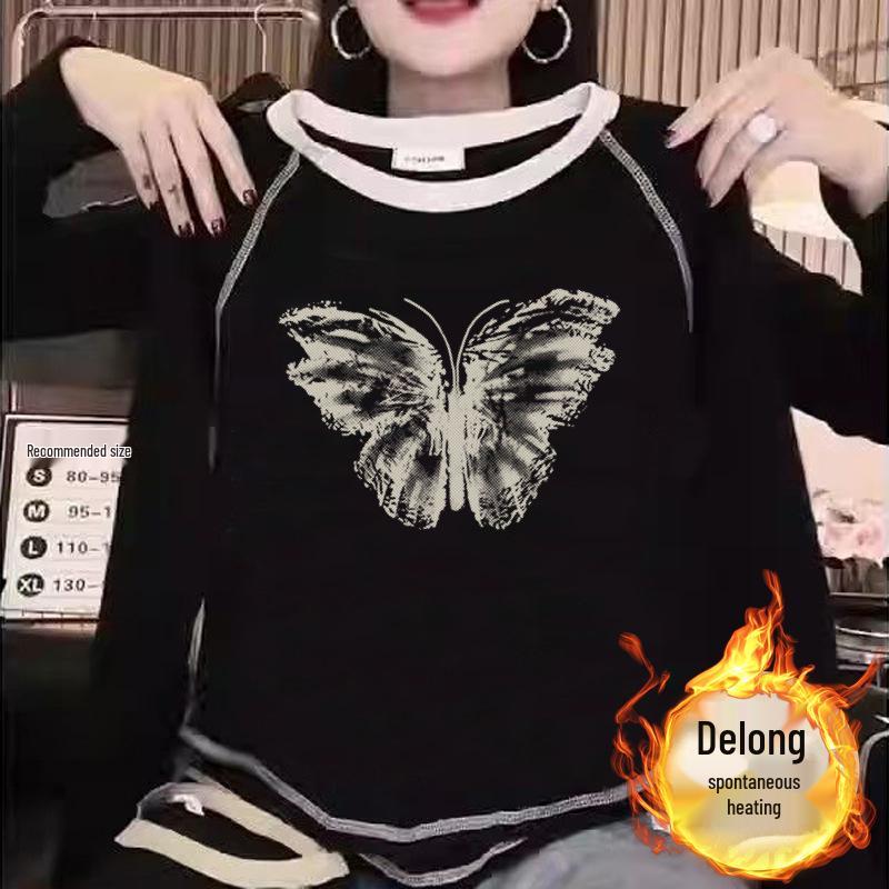 

Женская футболка с длинным рукавом из двухстороннего бархата – Шикарный стиль осень-зима 2024 L for 115-125 Jin