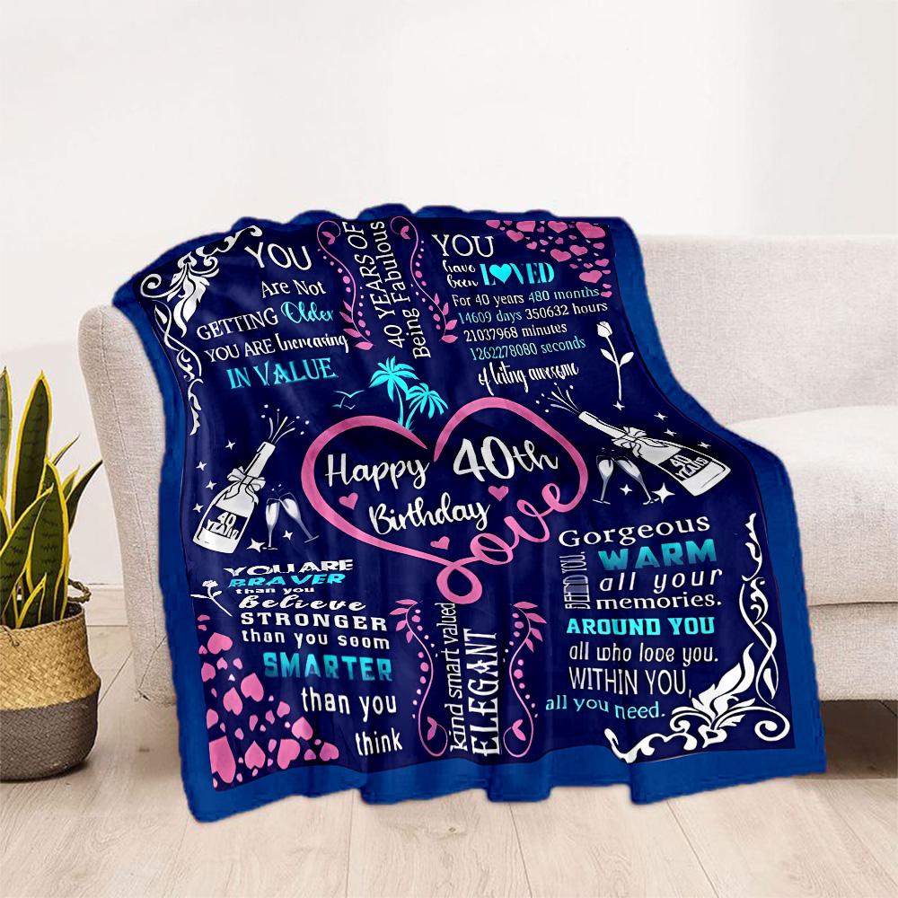 1pc Happy 40th Birthday Celebration Blanket Soft and Warm for Sofa Office Camping Travel Livingroom Great Gift for Friends and Family Comfortable