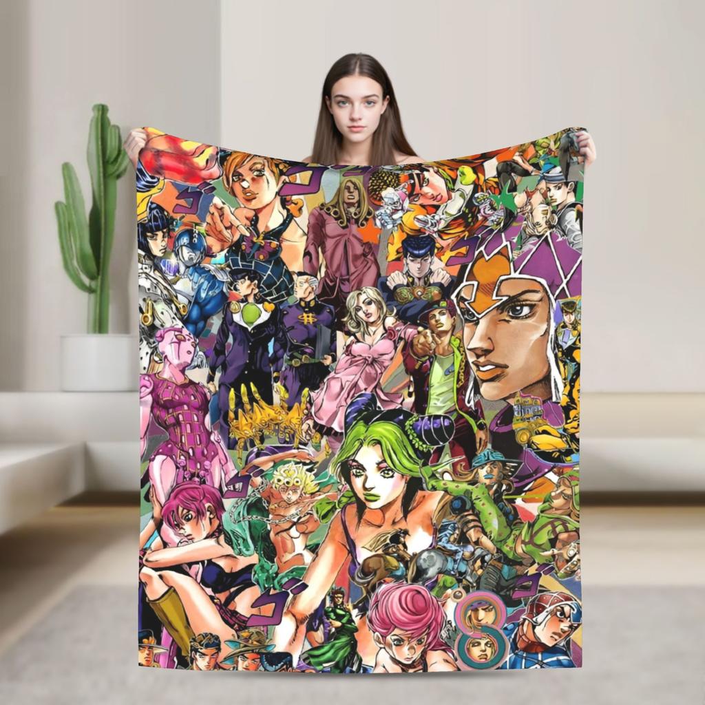 Bizarre Adventure Knitted Blanket Anime Flannel Throw Blanket Home Couch Decoration Soft Warm Bedspread