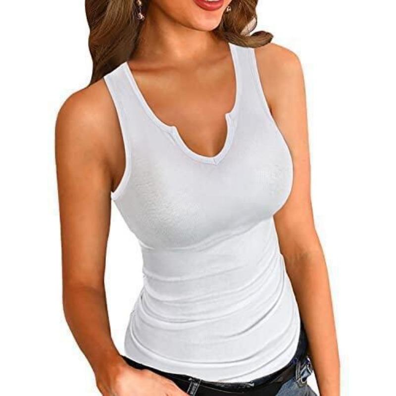 Women s Notch Neck Ribbed Tank  Slim Fit Sleeveless Casual Summer Basic Cami Top S