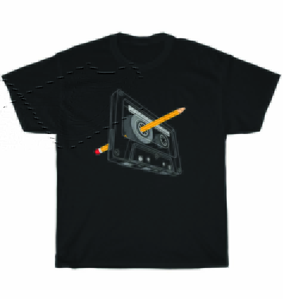 Vintage Retro Rewind 80s 90s Cassette Tape Pencil Music T-Shirt Unisex Tee Gift S