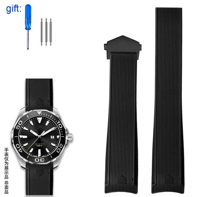Para pulseira de silicone TAG Heuer WAY201 Jingqian 300/500 Carlisla série TAG relógio masculino pulseira de borracha Dobrável fivela pulseiras de relógio