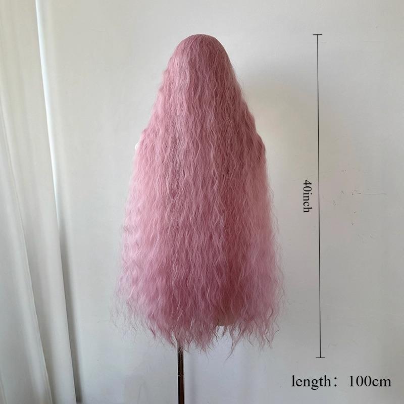 Parrucca Rosa Lolita Super Lunga Riccioli di Lana Capelli Ricci da Principessa Rosa Fiore di Ciliegio alla Moda e Versatile Parrucca sintetica con Fascia