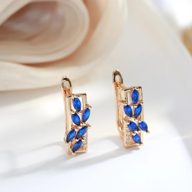 1 пара квадратных серег с голубым листом и цирконием для женщин — фото 4