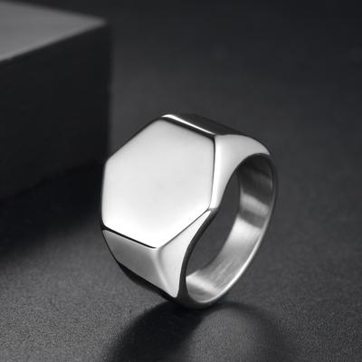 Hexagonal Glossy Stainless Steel Men'S Ring, Simple Solid Titanium Steel Ring, Fashion Accessories