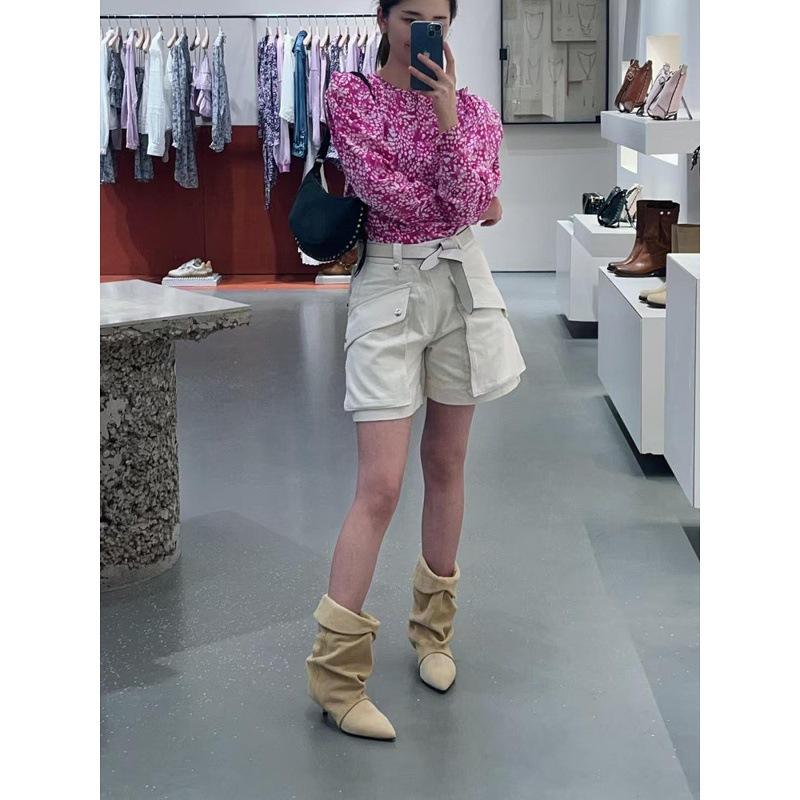 Sheepskin version~ pointed cat heel fold pile boots women's autumn and winter new fashion casual western boots versatile short boots