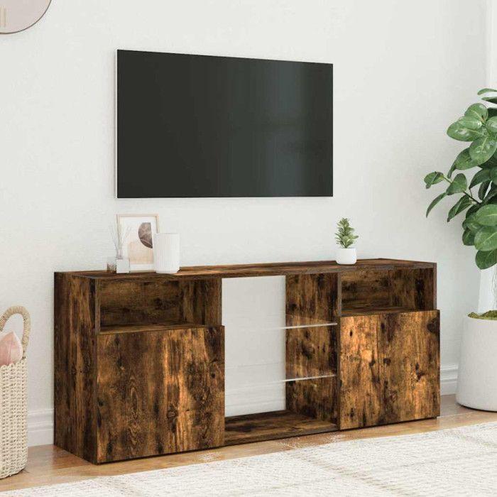 VidaXL TV Cabinet with LED Lights Smoked Oak 120x30x50 Cm, TV Stand, HiFi Cabinet, Entertainment Center, Media Unit, 815714