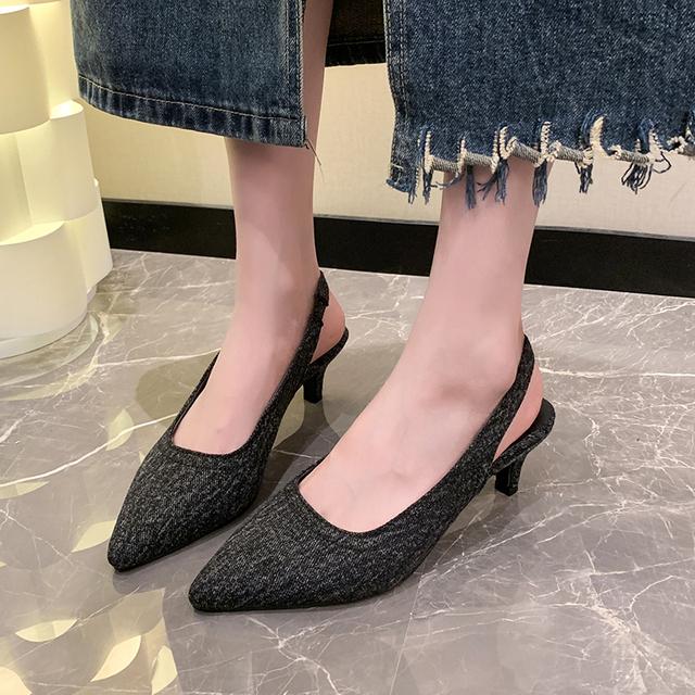 Summer  Women's Shoes 2024 High Quality Baotou Women's Sandals Fashionable Mid-heel One-line Buckle Women's High Heels