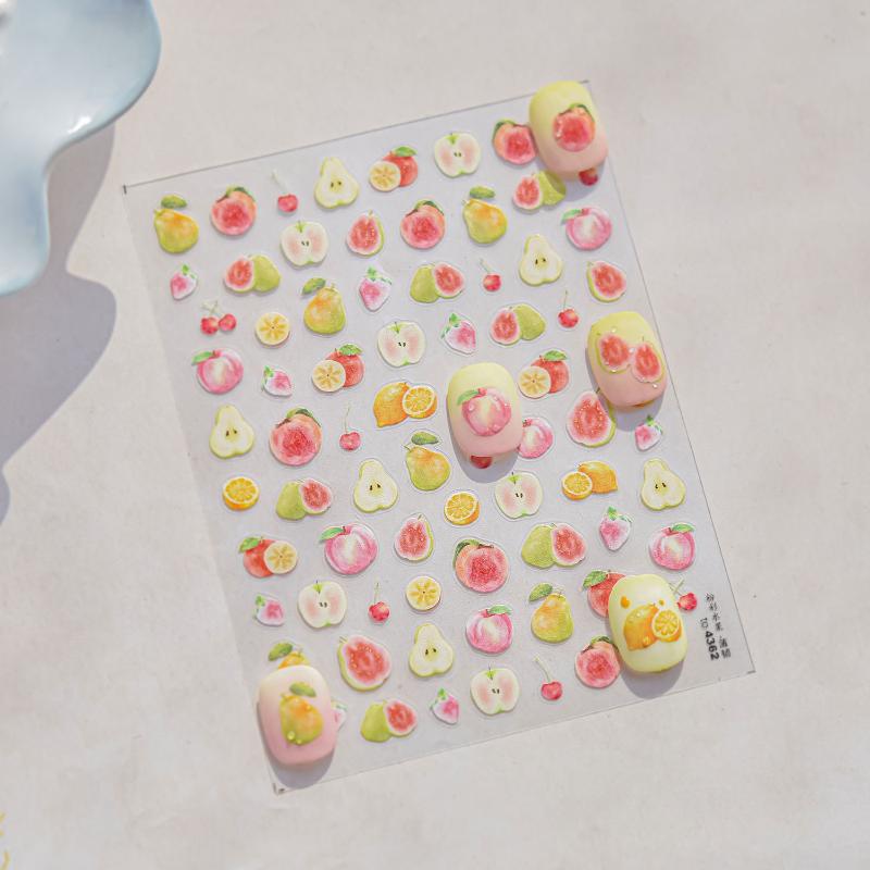 Kawaii Red Jelly Tomato Nail Art Sticker Bowknot Star Cute Summer Fruit 5D Fruit Self Adhesive Nail Art Decals For Summer Diy