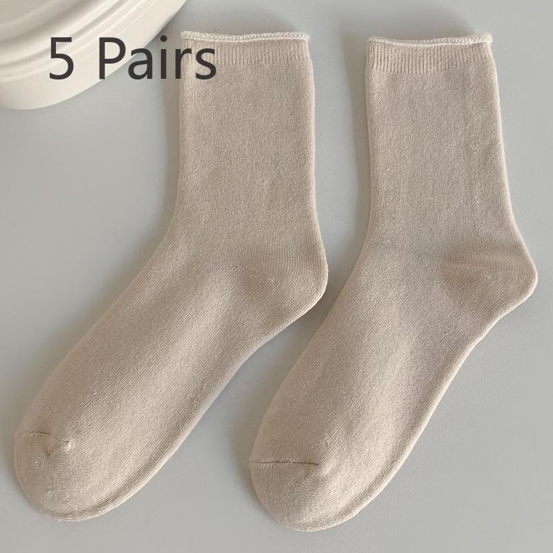 5 Pairs of New Women's Autumn and Winter Collection of Artistic and Retro Warm Cotton Rolled Up and Thickened Loop Socks