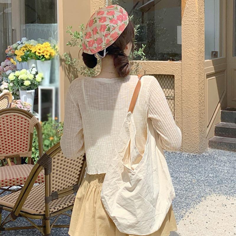 Ultra-thin Ice Silk Cardigan Female Summer Waves Outside The Sun Taps V-neck Short Knitting Top