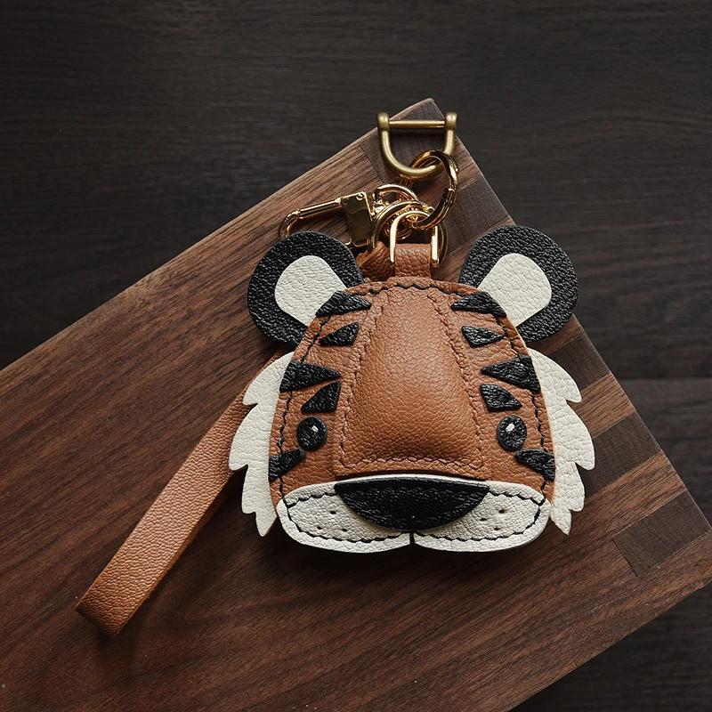 Designer Handmade Genuine Leather Car Key Holder Keychain, Unique Creative Gift for Men Women Tiger Daji Original Key Organizer