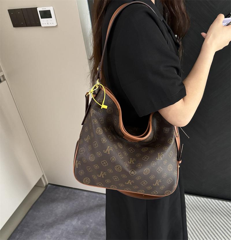Early autumn new high-end mid-ancient tote bag contrasting color portable shoulder women's bag