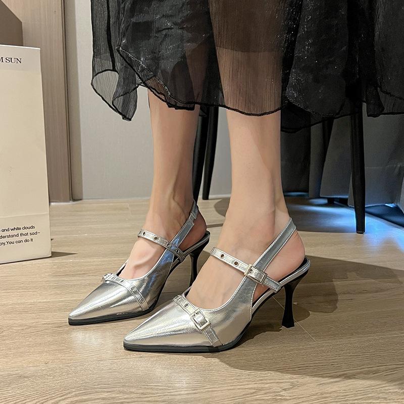European and American Style Pointed High Heels Women's 2025 Summer New Belt Buckle Wear Fashion Bag Head Empty Sandals