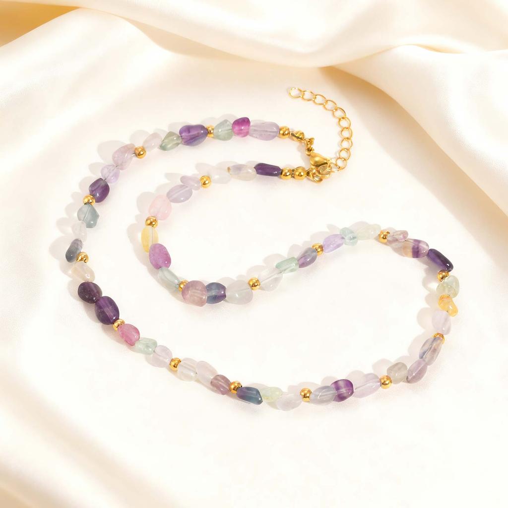 Bohemian Irregular Natural Stone Beaded Necklace Women's Stainless Steel Chain Necklaces Chic Daily Party Jewelry Gift