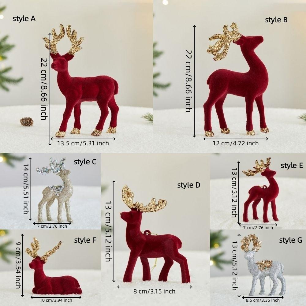 Glittering Christmas Red Deer Figurines Elegant Elk Glitter Deer Decor Shop