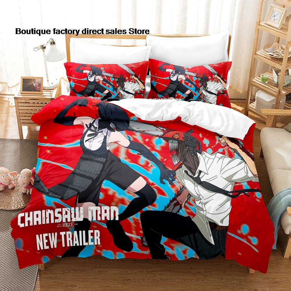 3Pcs Chainsaw Man Denji Anime Bedding Set 3D Print Shonen Manga Duvet Cover Pillowcases for Teens Fans Room Decor Gift Bed linen
