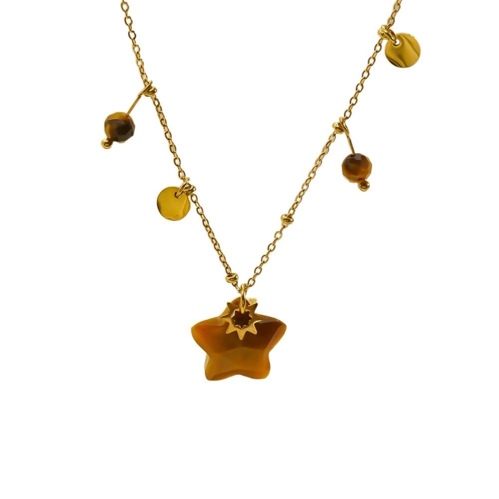 Natural Star Pendant Neck Chain Vintage Women Neck Choker Sweater Chain Star Stone Necklace  Gifts
