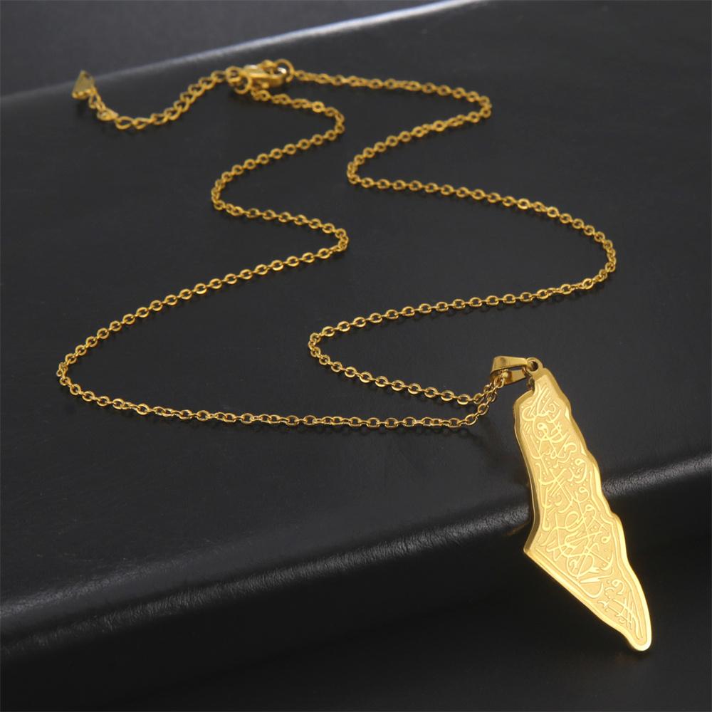  Fashion Israel Palestine Map Pendant Necklace Islamic Script Architecture Pattern Necklaces Stainless Steel Jewelry Gift