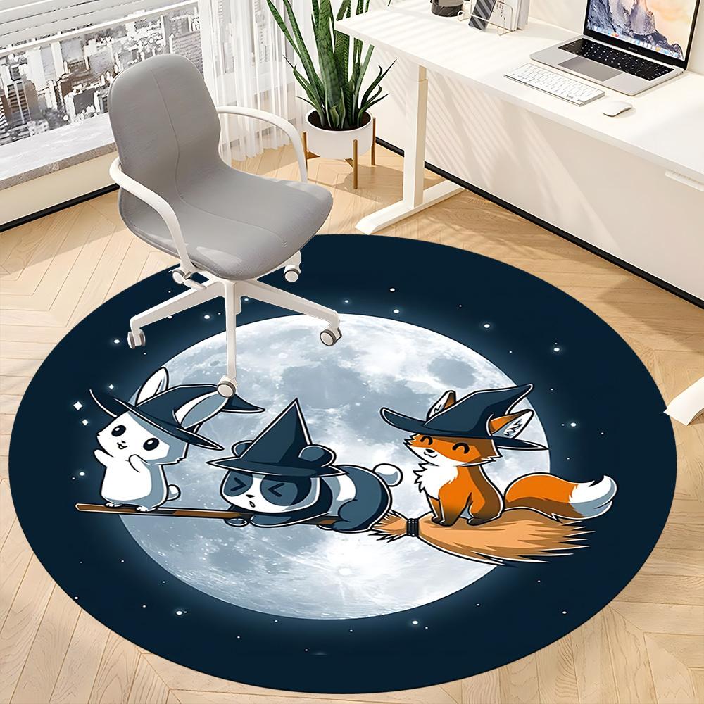 1 Stück Halloween Nacht Büro Runder Teppich, Indoor-Matte Geeignet für Büro, Unter Bürostühlen Schlafzimmer Wohnzimmer Heimdekoration, Raum Deko