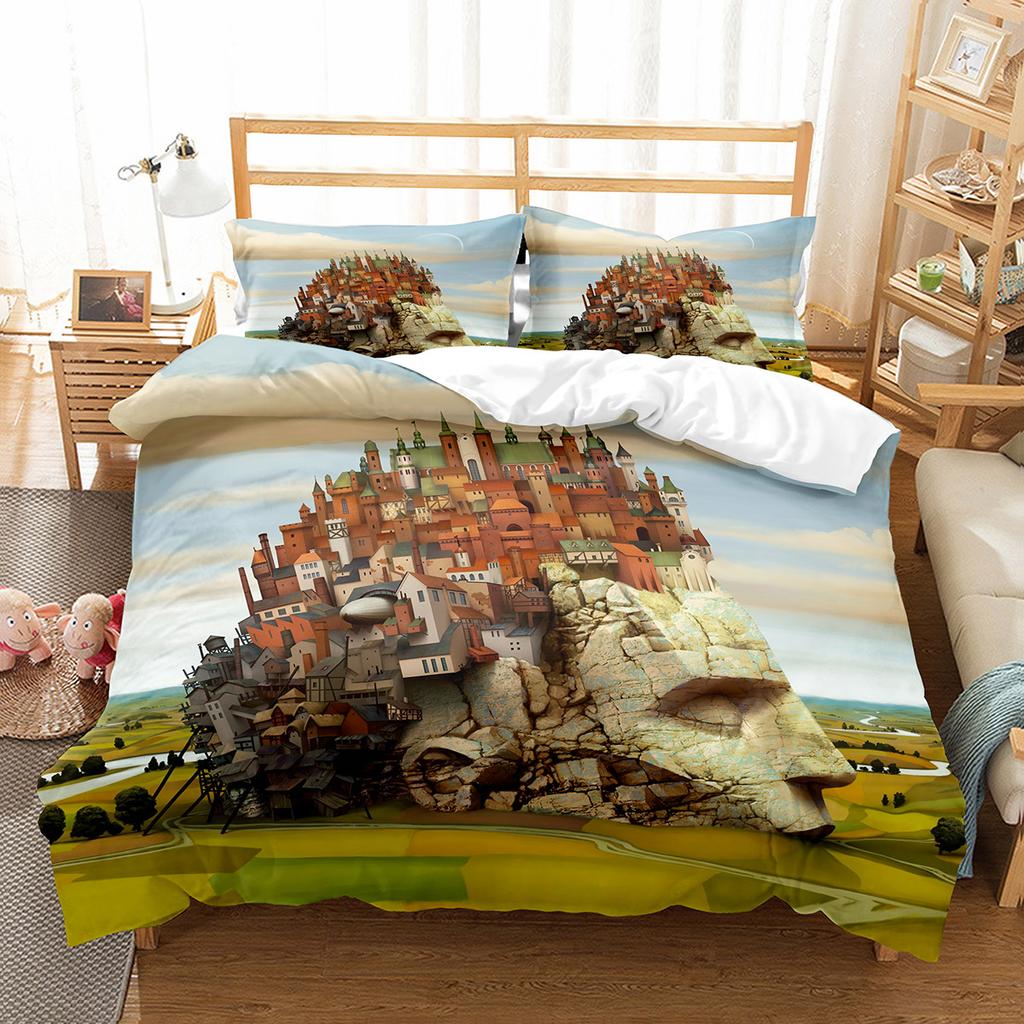 Tecknad Fantasivärld Kung Drottning Påslakan Magiskt Slott Sängklädesset Mytiskt Landskap Täcke Polyester Täckesöverdrag
