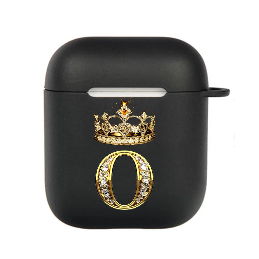Diamond Crown Letter 26 With Hook Case For AirPods 2 3 1 Cases For Apple AirPods Pro 2 Coque Black TPU Soft Earphone Cover