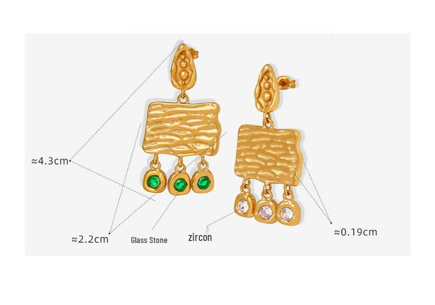 Mechanism-Inspired Zircon Square Plate Earrings, Titanium Steel, 18K Gold, Non-Fading, Personalized Statement Ear Jewelry