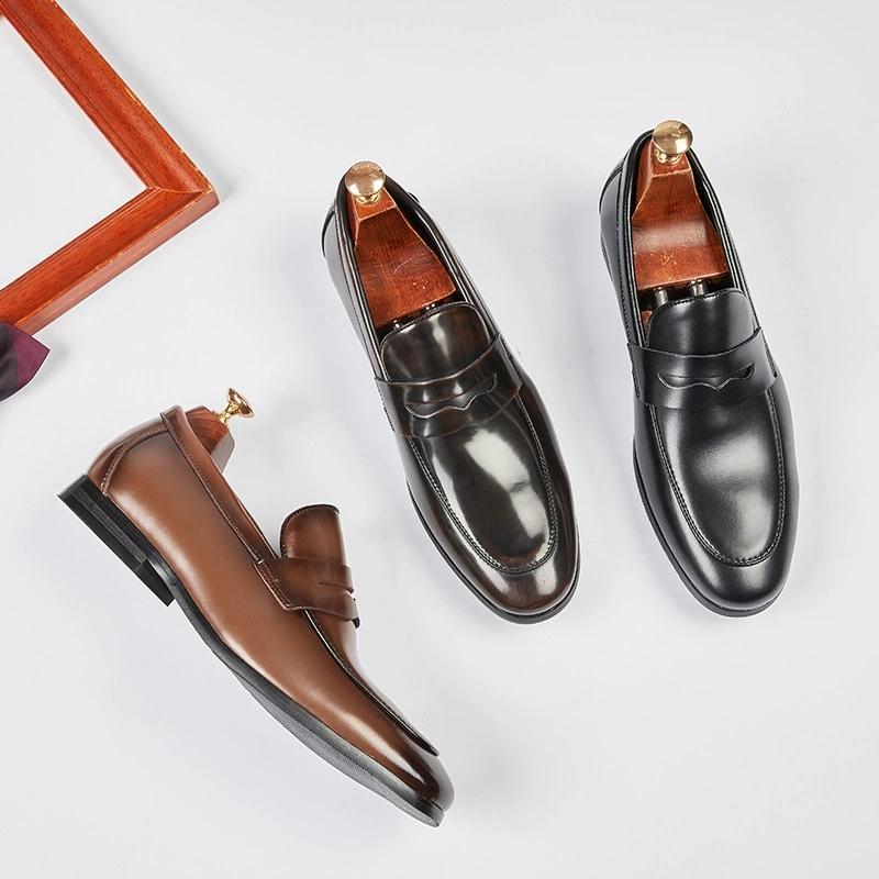 Fashion Men's Formal Leather Shoes Classic Style Slip On Loafers Pointed Toe Breathable Business Dress Wedding Office Casual Shoes
