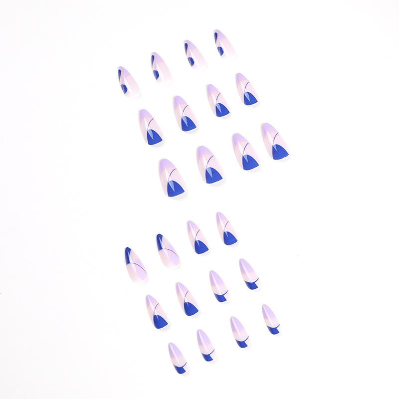 24 Pieces Fake Nail Patch French Nail Art Blue Purple Color Matching Nail Patch Press On Nail Patch