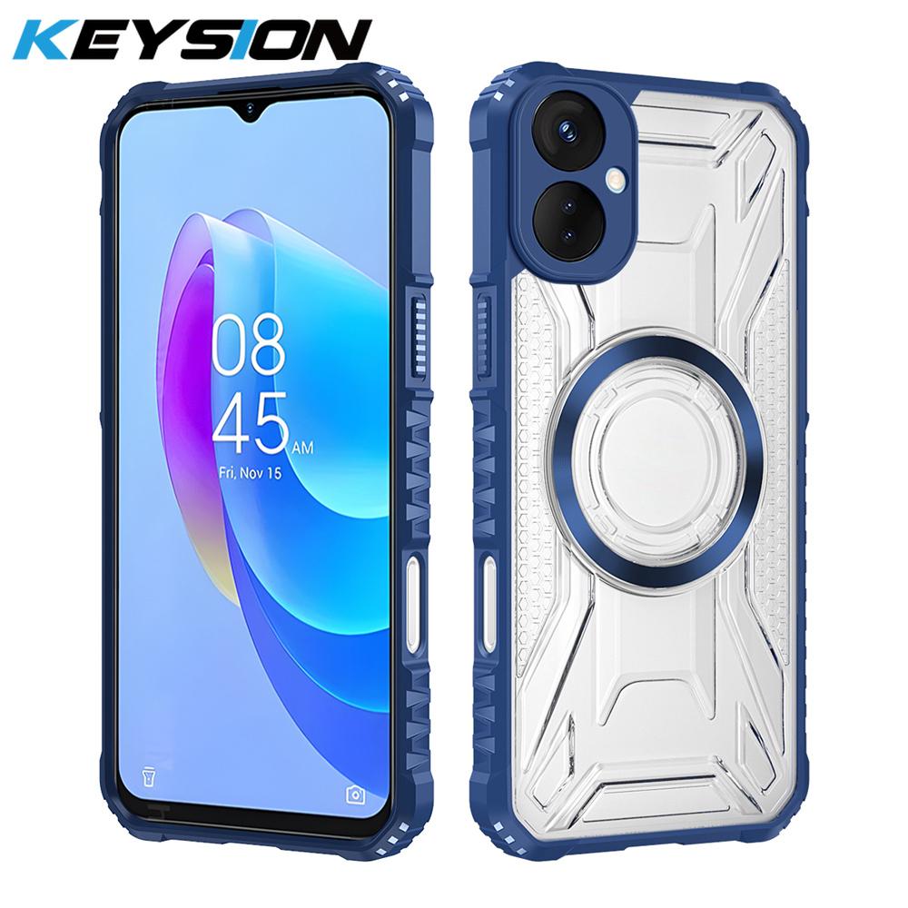 KEYSION Transparent Magnetic Case for TECNO Spark 9 Pro 9T Silicone+PC Heavy Duty Shockproof Phone Back Cover for for Spark 9T 9 Pro
