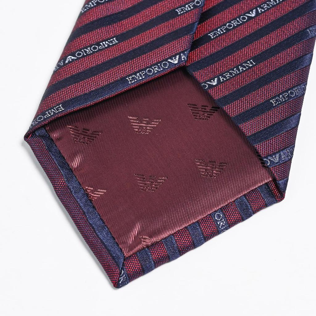 Emporio Armani Name Made in 340075 2R605 00490 Men's Necktie, 7.5cm Wide, 100% Silk, Logo, Burgundy, Italy, [Used]