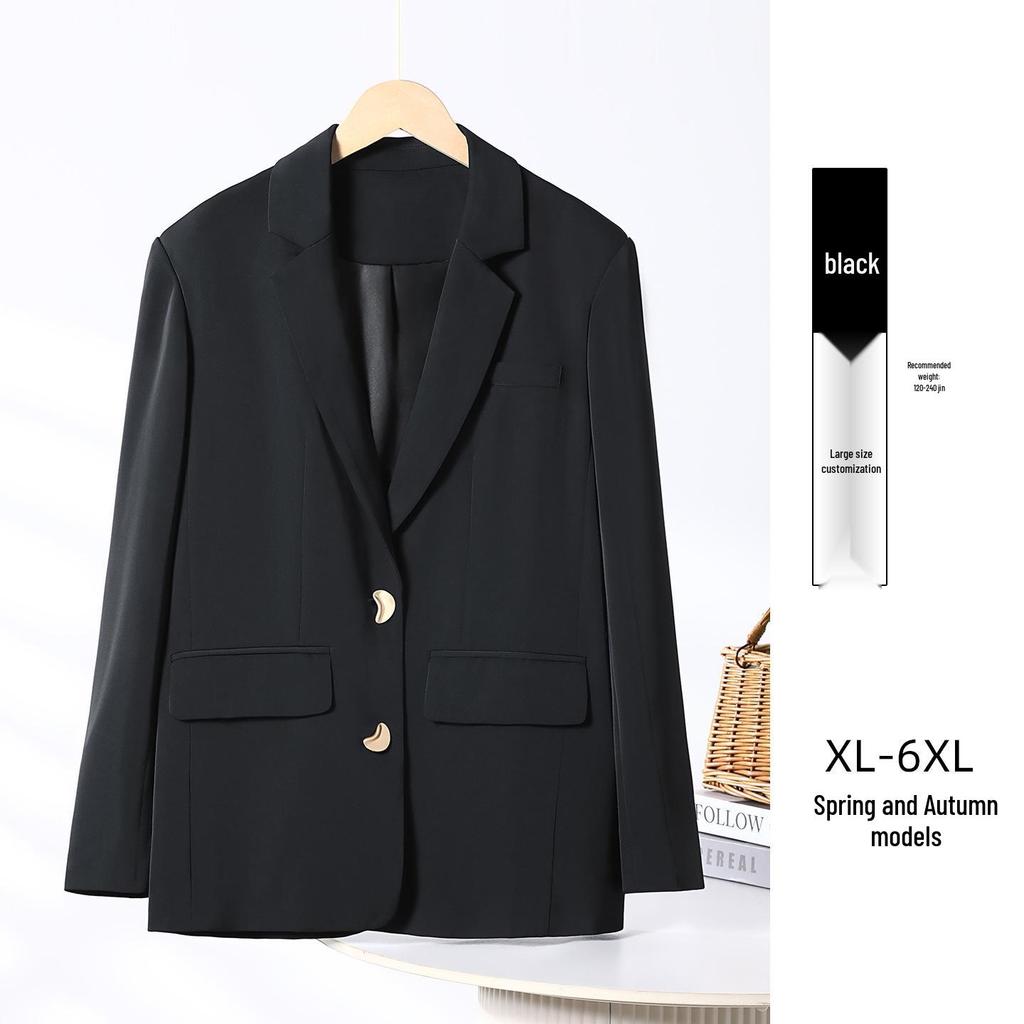 Elegant Customized Plus Size Women's Blazer - Loose Slimming Black Design for Spring/Autumn 2025