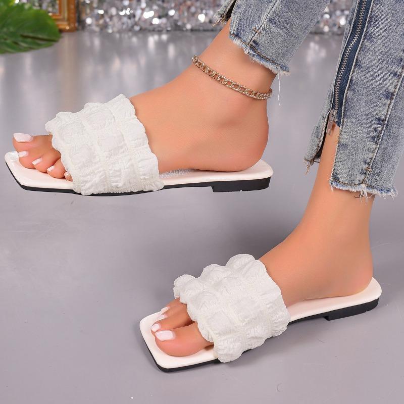 Fashion 2025 Summer White Lace Mesh Soft Slippers Outdoor Women's Flat Sandals Large Size Women's Beach Sandals Zapatos De Mujer