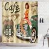 American 66 Route Shower Curtain Bathroom Waterproof Shower Curtains Sexy Girl Bathroom Curtain Bath Screens with 12 Pcs Hooks