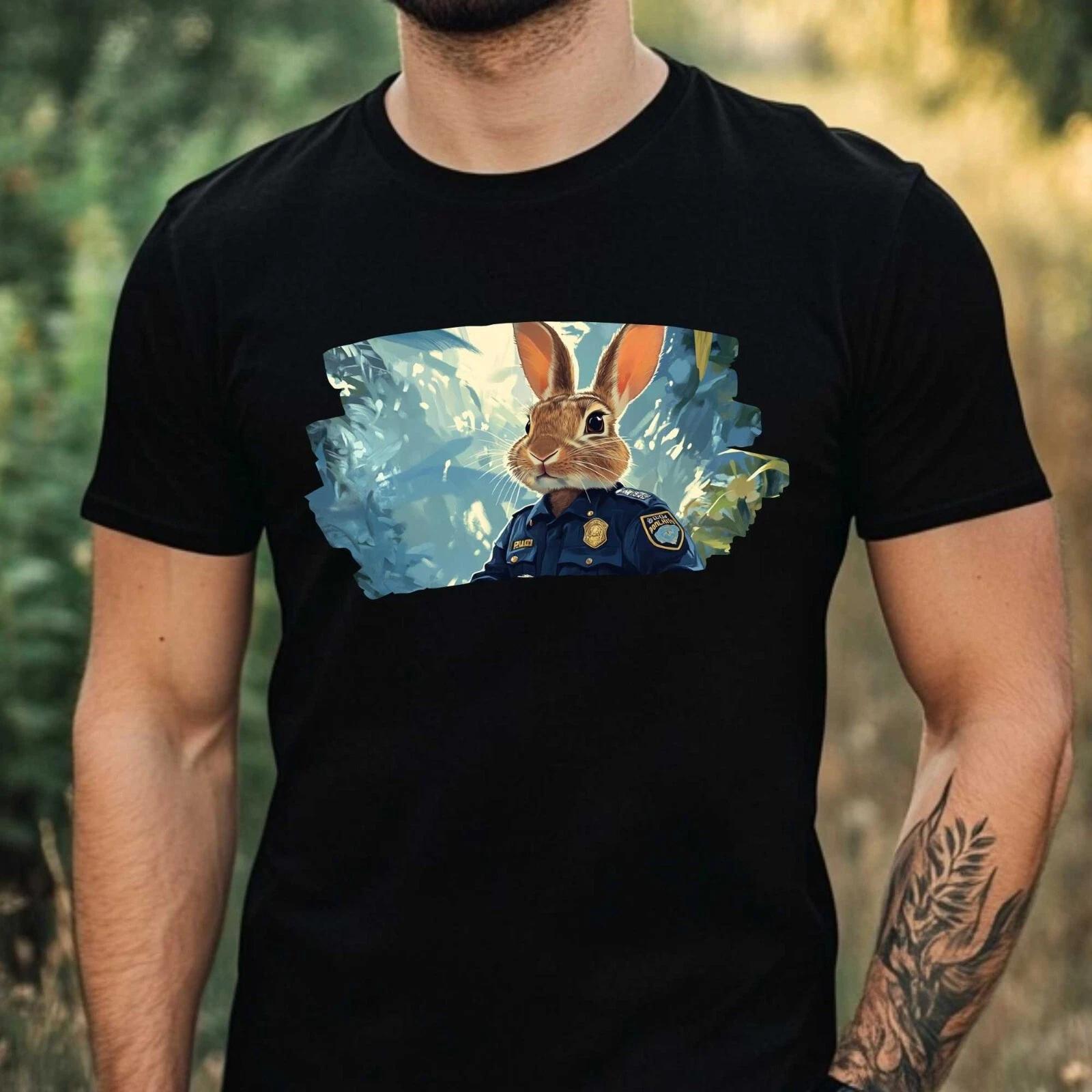T-Shirt Herren Hase als Polizist Motiv Baumwolle Größe XS bis 5XL XXXXL
