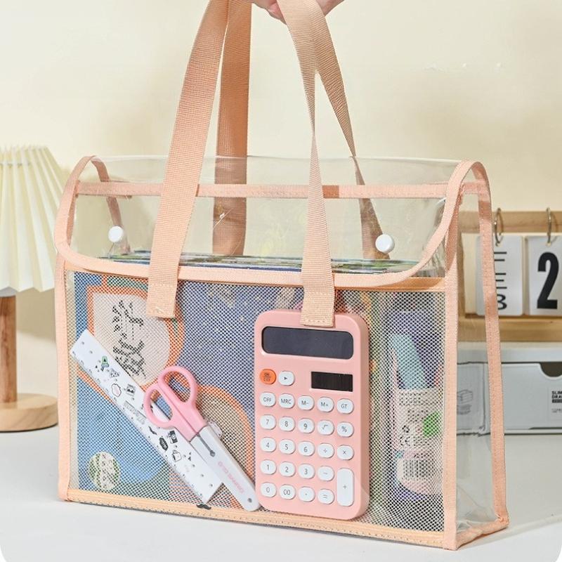 1pc Large Transparent PVC File Folder Organizer with Multiple Compartments for Tablets, School Supplies Storage