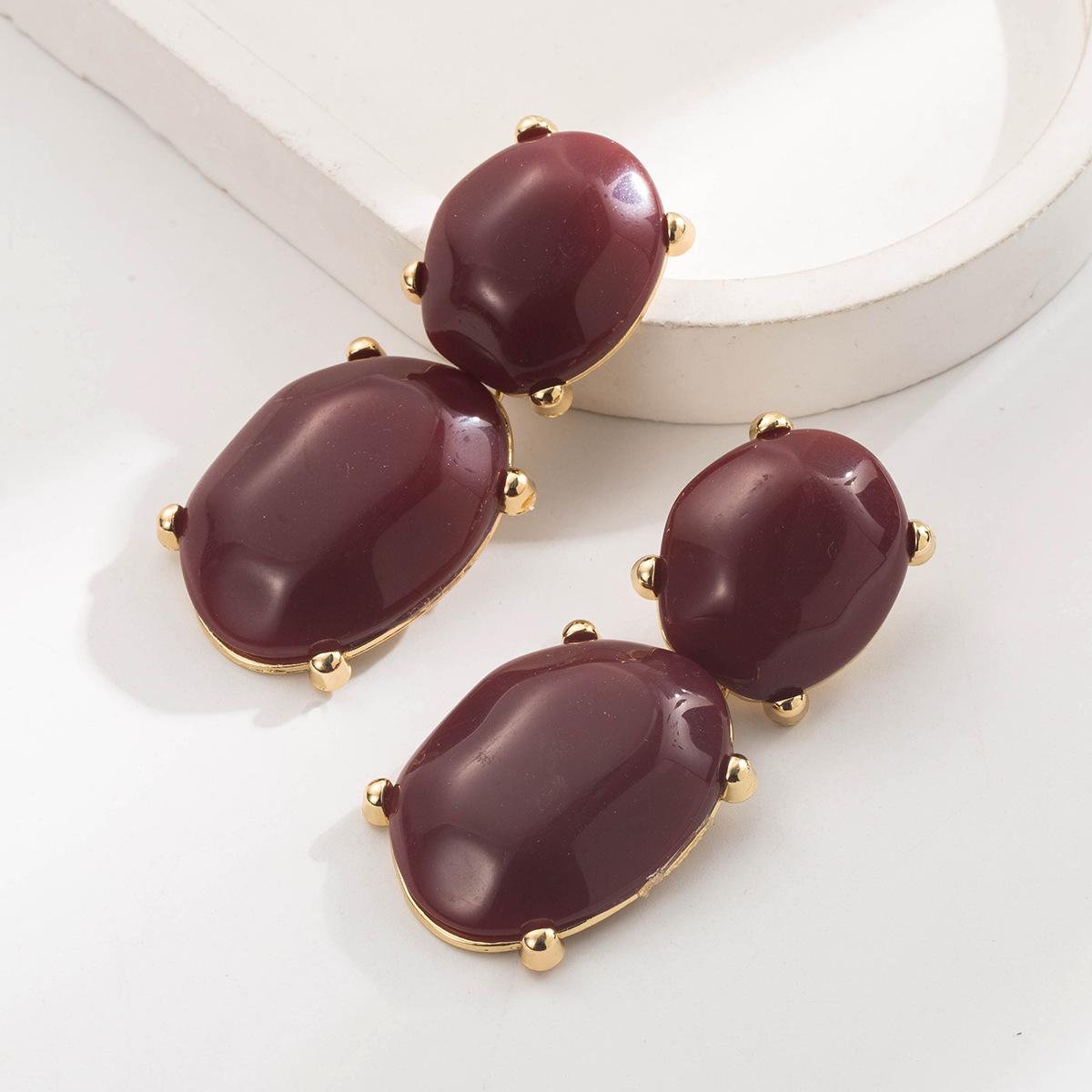DIGADAGU Alloy Resin Oval Geometric Dangle Earrings New Simple Retro Earrings Women s Party Zircon Accessories
