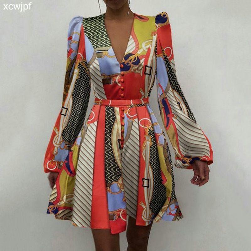 Beach Spring Satin Satin Satin V Neck Elegant Silm Dress Women's Fashion New Design Sense Lantern Sleeve Skirt