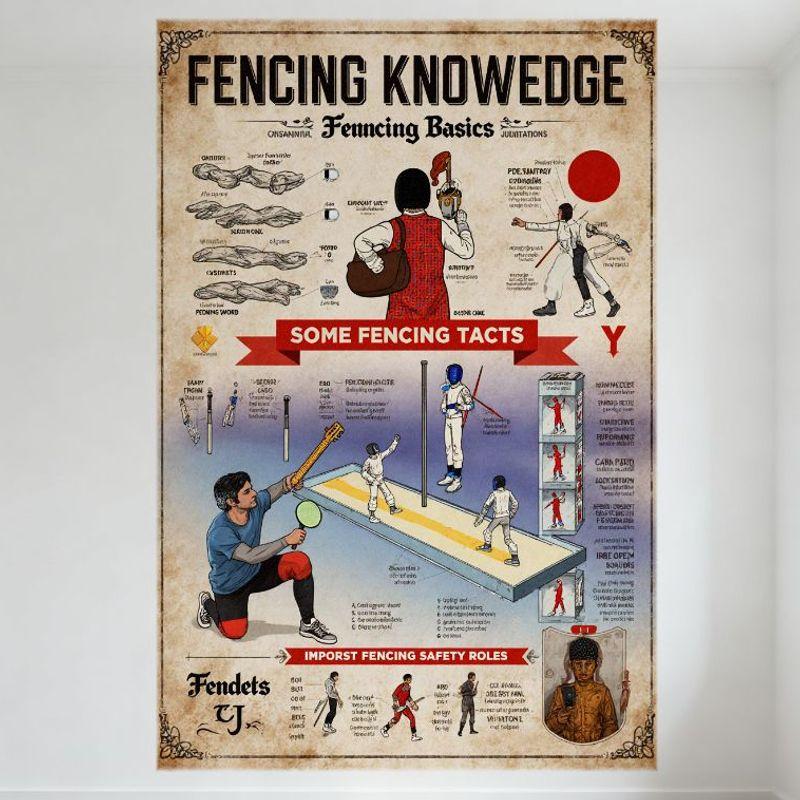 Vintage Fencing Knowledge Educational Metal Tin Sign - Fencing Basics Tactics Safety Roles, Retro Wall Art for Home Club Bar Dec