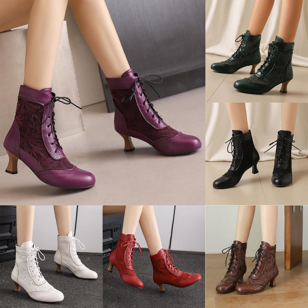 Spitzen-Keilabsatzschuhe Damen Modische Stiefel Damen Klassische Knöchelhohe Stiefel Schuhe Für Frau