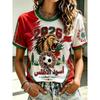 Morocco National Team Flag T-Shirt Women's V-Neck Sportswear with "MOROCCO" Crest & Traditional Trim Casual Tops Jersey