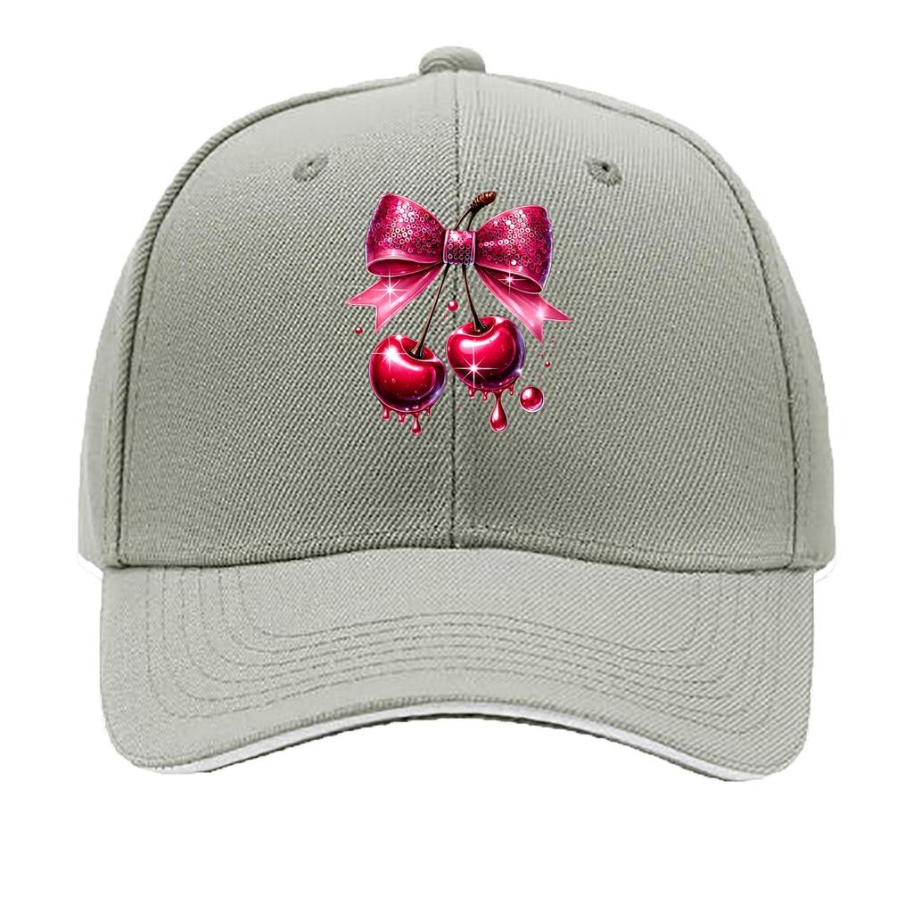 Pink Glitter Bow Dripping Cherry Graphic Design Sandwich Baseball Cap Unisex Women Sun Cap Outdoor Workouts Hat