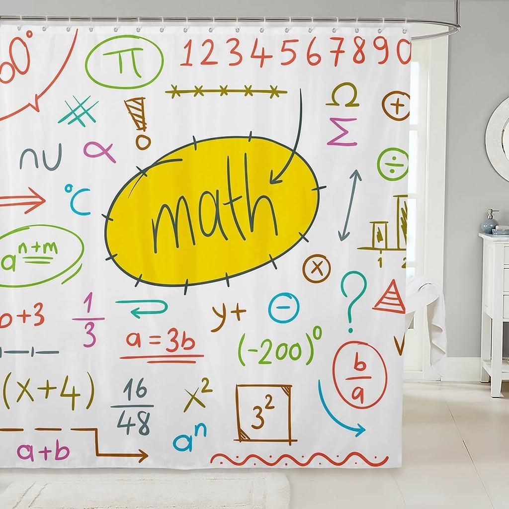 Math Equation Shower Curtain Study Mathematics Geometry School Art Polyester Bathroom Decor Formula Illustration Bathtub Curtain