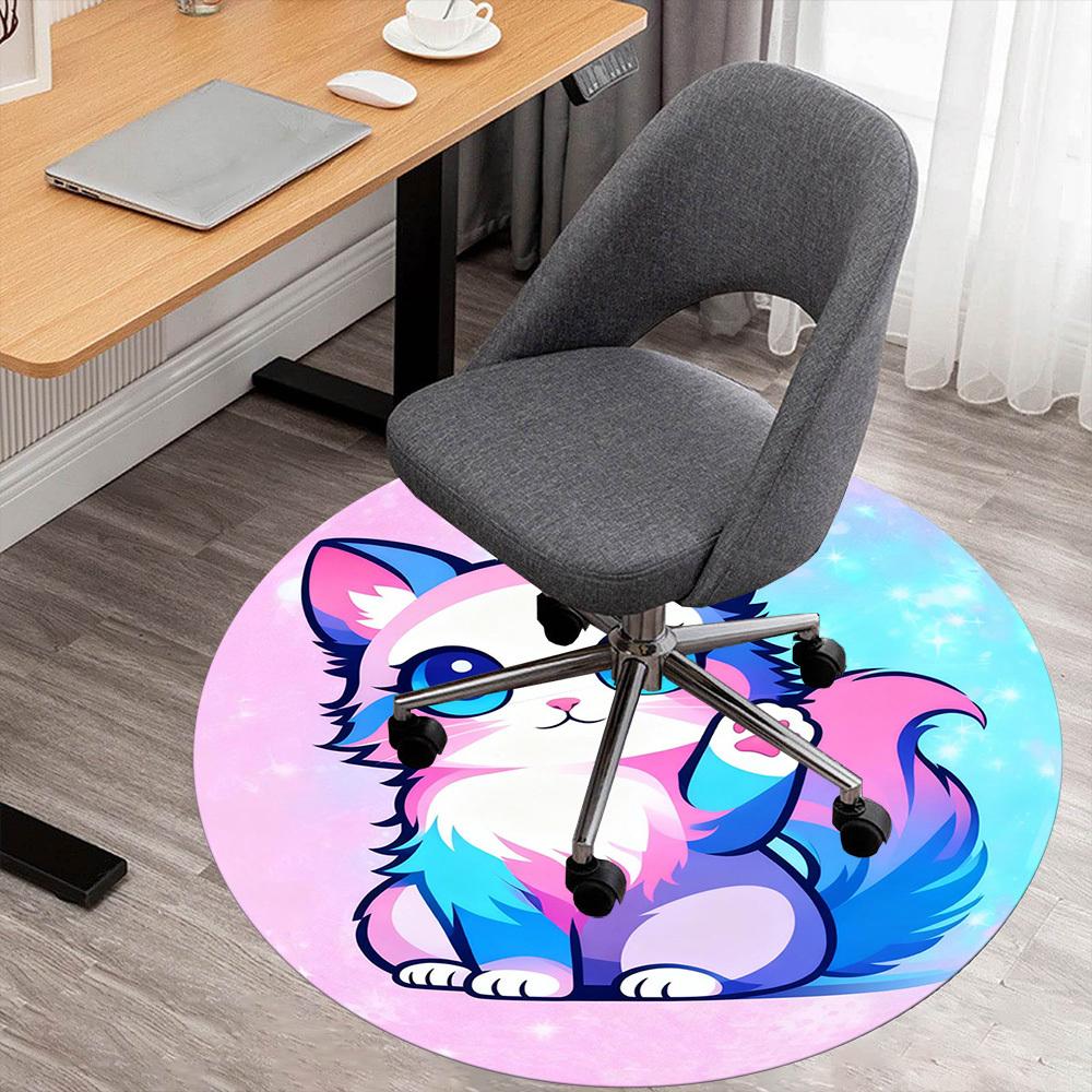 1PC Kawaii Cat Round Chair Mat Area Rug - Non-Slip, Floor Mat for Office, Bedroom, and Indoor Decor -Gift D1127276