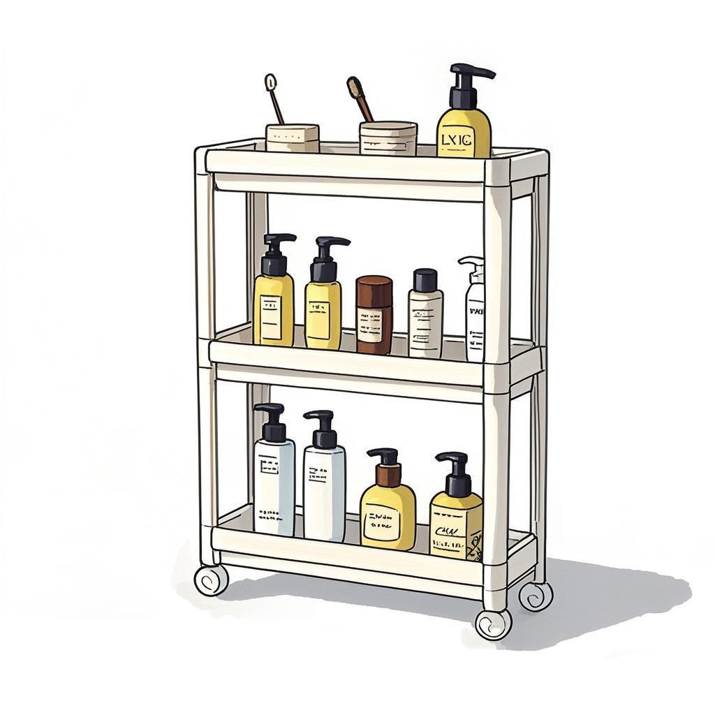 Raft de depozitare de podea pentru baie: Cărucior compact pentru toaletă și duș