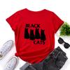 Summer Round Neck Black Cat Pattern Printed Top Fashionable Casual Pure Cotton Short Sleeved Women's T-shirts