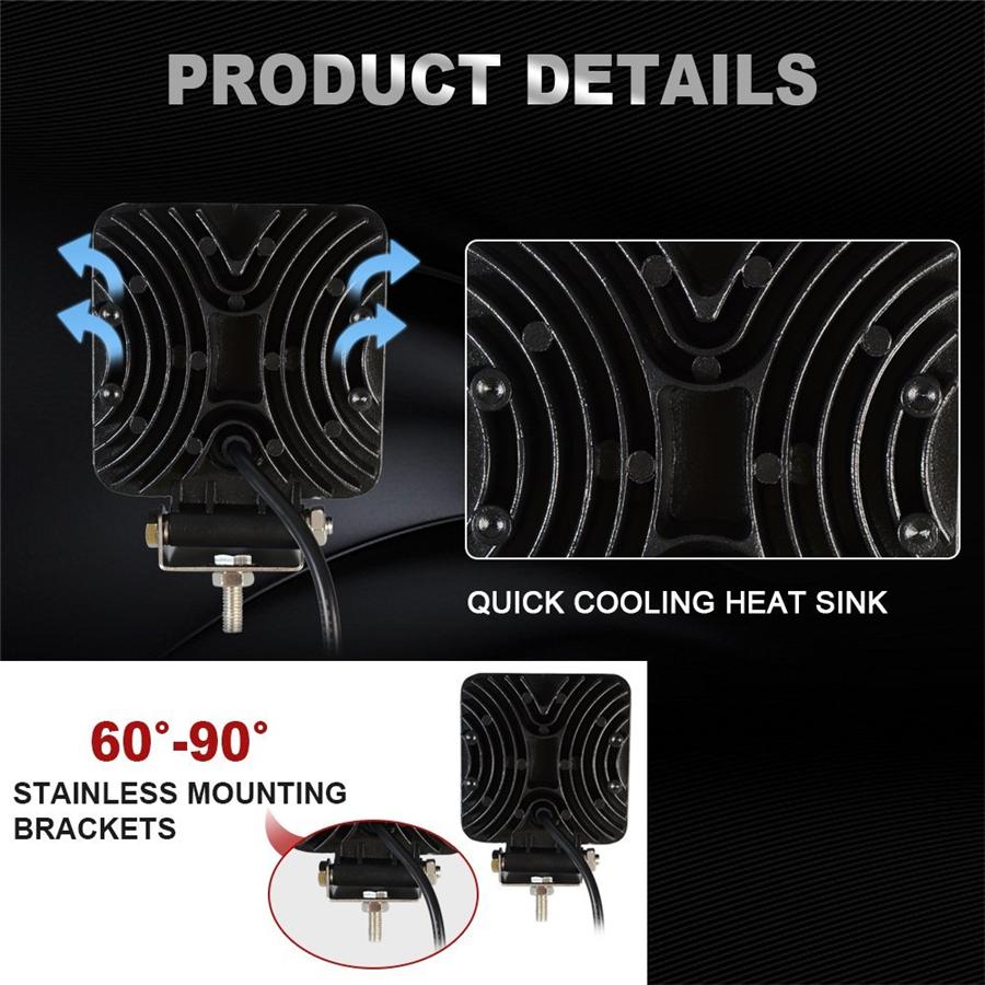 Pair 4.5Inch 9LED 45W 6500K Aluminum Square LED Work Light Fog Driving Lamp Offroad SUV Spotlight Bar Boat